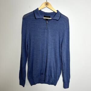 Lachlan Merino Wool Blue Quarter Zip Sweater